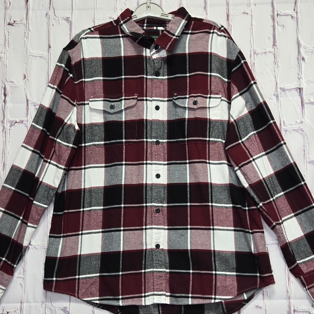 Vintage Y2K American Eagle Men XL Flannel Shirt Burgundy Black Plaid Long Sleeve